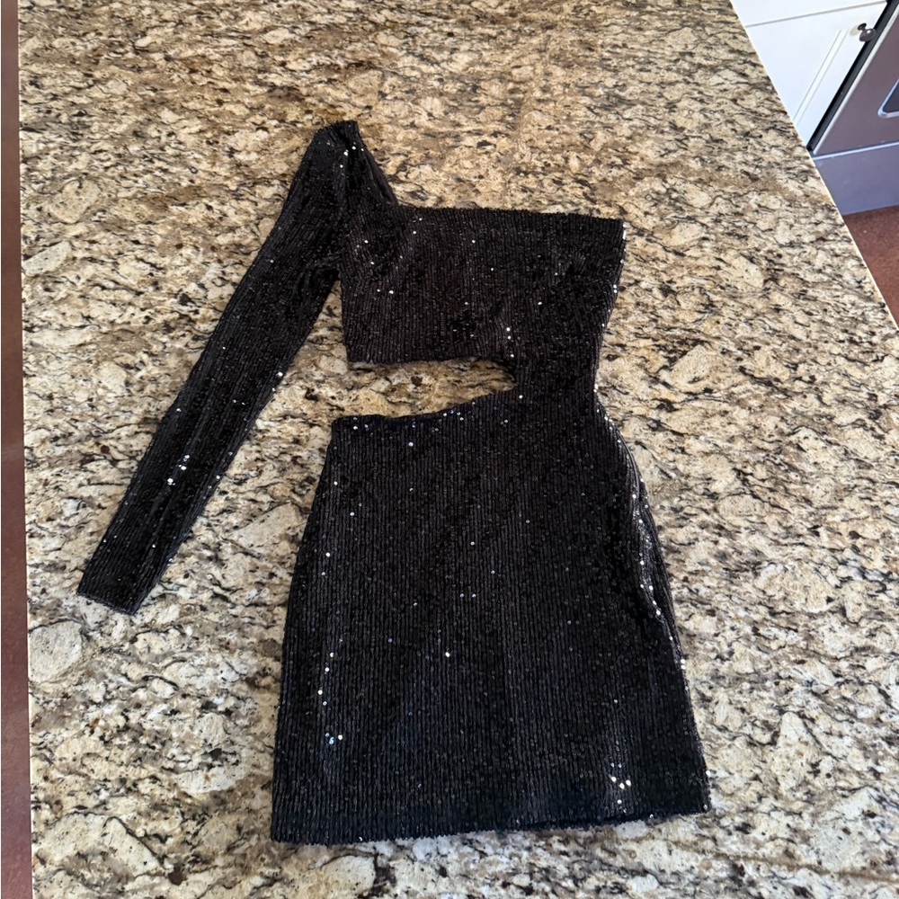 Elegant Black Sequin Cutout Dress